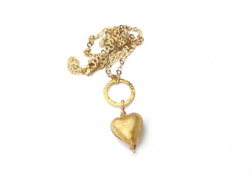 Kylie Jones's Gold Heart Necklace - , Contemporary Wire Jewelry, Loops, Wire Loop, Wrapped Wire Loop, gold heart necklace
