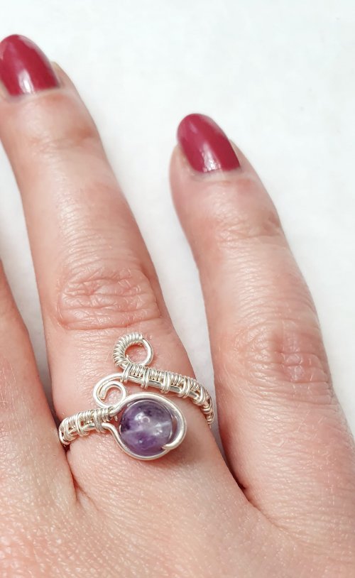 Natalie Patten's Adjustable Wire Wrapped Ring with Gemstone Bead - , Wire Weaving, Weaving, Wire Weaving, Weaving Wire, woven wire wrap ring