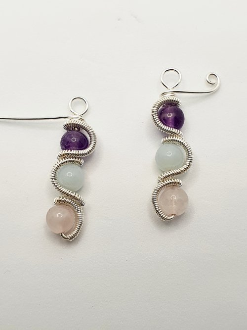 Natalie Patten's Coiled Wrap Bead Earrings - , Contemporary Wire Jewelry, Spirals, Wire Spiral, Spiral Wire Wrap, , coiled wrap bead earrings