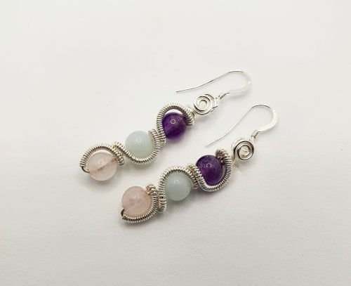 Natalie Patten's Coiled Wrap Bead Earrings - , Contemporary Wire Jewelry, Spirals, Wire Spiral, Spiral Wire Wrap, , coiled wrap bead earrings