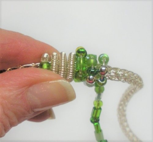 Judy Larson's Coiled, Beaded Slide - Option 2:  Wind the coils and beads directly onto the Viking knit or other round chain core., Contemporary Wire Jewelry, Coiling, Coiling Wire, Wire Coiling, coiled beaded slide