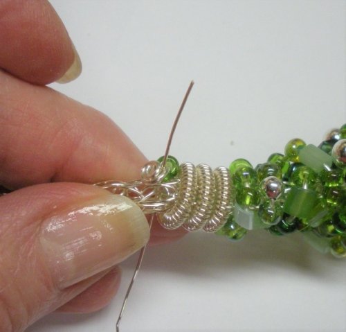 Judy Larson's Coiled, Beaded Slide - Optional Finishing For Both Methods in Order to Permanently Hold It In Place:, Contemporary Wire Jewelry, Coiling, Coiling Wire, Wire Coiling, coiled beaded slide