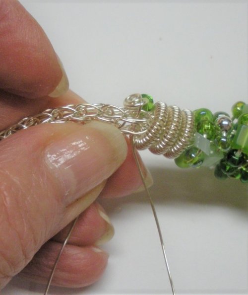 Judy Larson's Coiled, Beaded Slide - Optional Finishing For Both Methods in Order to Permanently Hold It In Place:, Contemporary Wire Jewelry, Coiling, Coiling Wire, Wire Coiling, coiled beaded slide