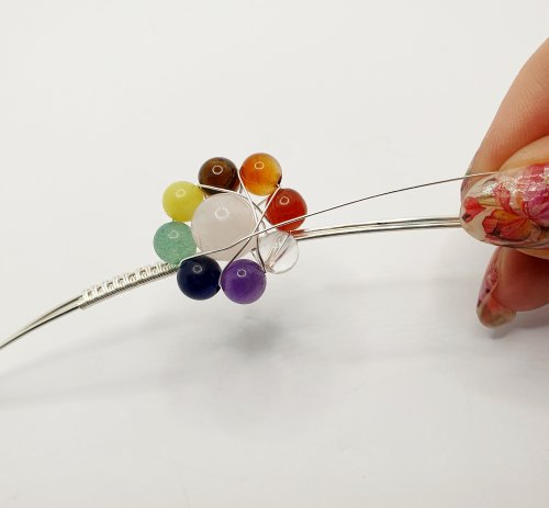 Natalie Patten's Adjustable Wire Wrapped Cocktail Ring - , Contemporary Wire Jewelry, Wire Wrapping, Wrapping, Wire Wrapping Jewelry, cross the weaving wire over the beads