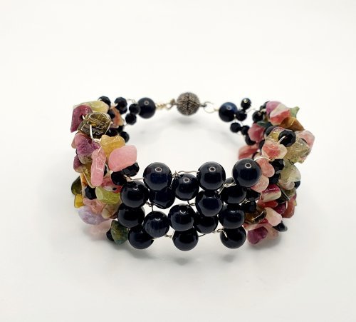 Gemstone Chip and Wire Cuff Bracelet