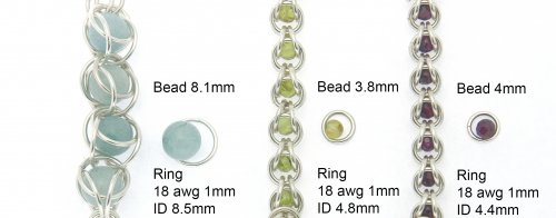 Kylie Jones's Ring and bead sizes for captured bead chain maille. - , Chain Maille Jewelry, Design, beads sizes for chain maille