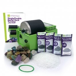 WireJewelry Single Barrel Rock Tumbler Kit - Includes 1.5 Pounds of Gemstones of the World Stone Mix and 1 Batch of 4 Step Abrasive Grit and Polish with Plastic Pellets