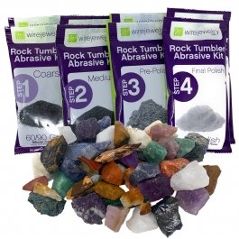 WireJewelry Brazilian Rock Tumbler Refill Kit - 3 Lbs. of Brazilian Stone Mix and 2 Batches of 4 Step Abrasive Grit and Polish