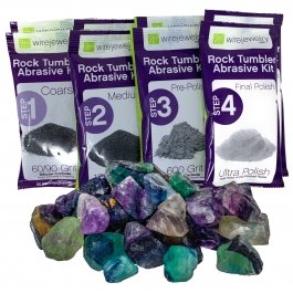 WireJewelry Rainbow Fluorite Rock Tumbler Refill Kit - 3 Lbs. of Rainbow Fluorite Stone Mix and 2 Batches of 4 Step Abrasive Grit and Polish